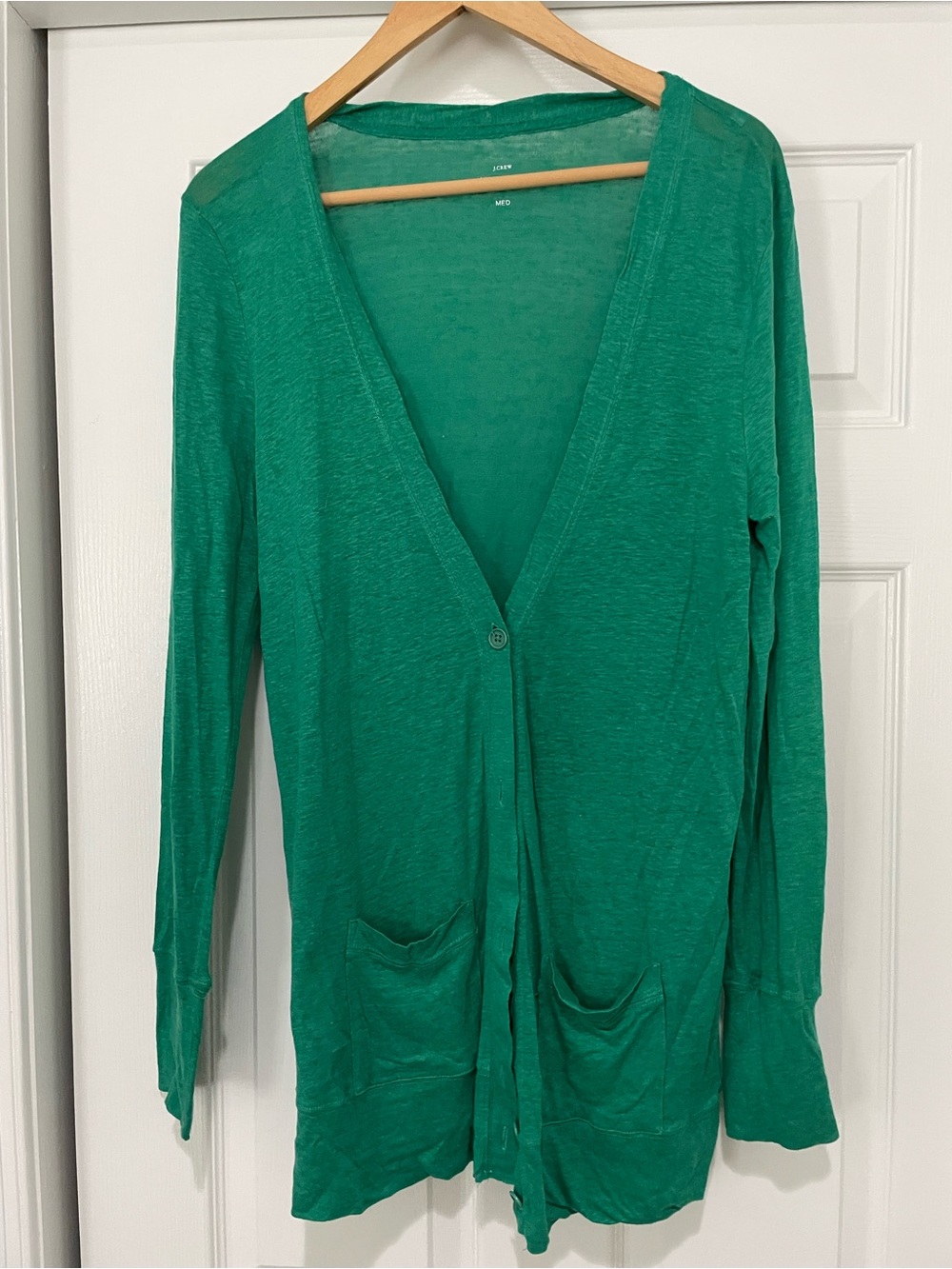 J. Crew Green Featherweight V-Neck Button Cardigan
